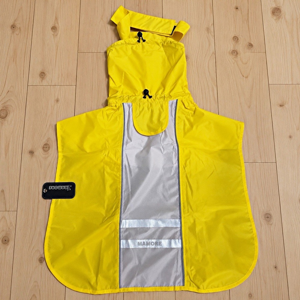 Mamore Dog Rain Coat Jacket, L, Yellow/Gray, Polyester, Waterproof Reflective[A4